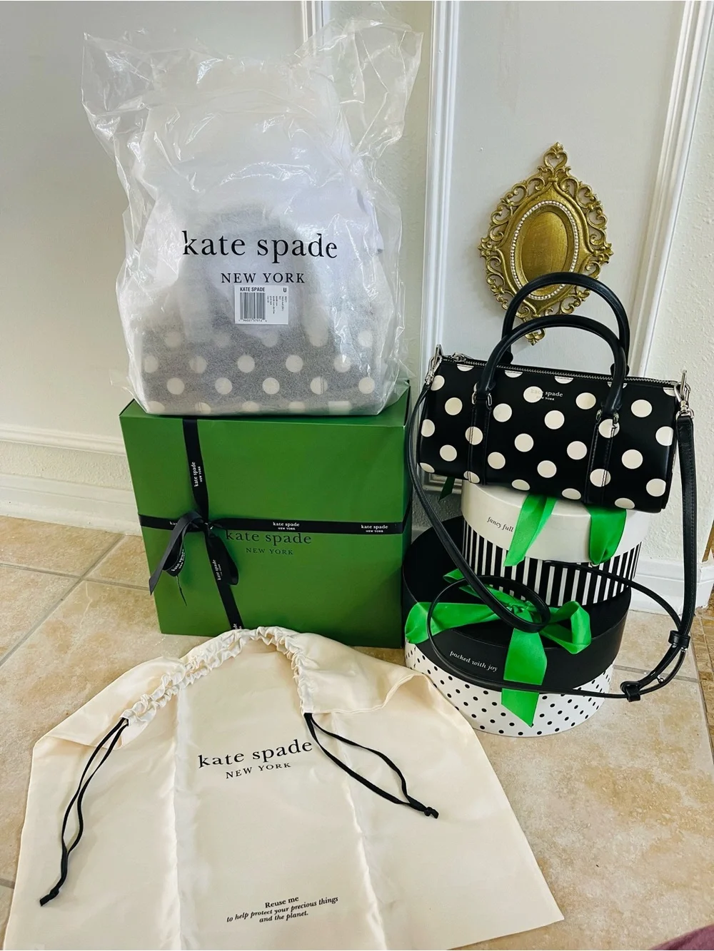 Kate Spade New York Spade Icon Dot Leather Barrel Bag